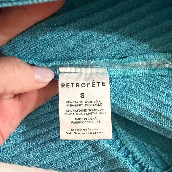 RETROFETE Taressa Bandage Knit Mini Skirt Ribbed Turquoise Blue Side Zip Sm NEW - Picture 10 of 12